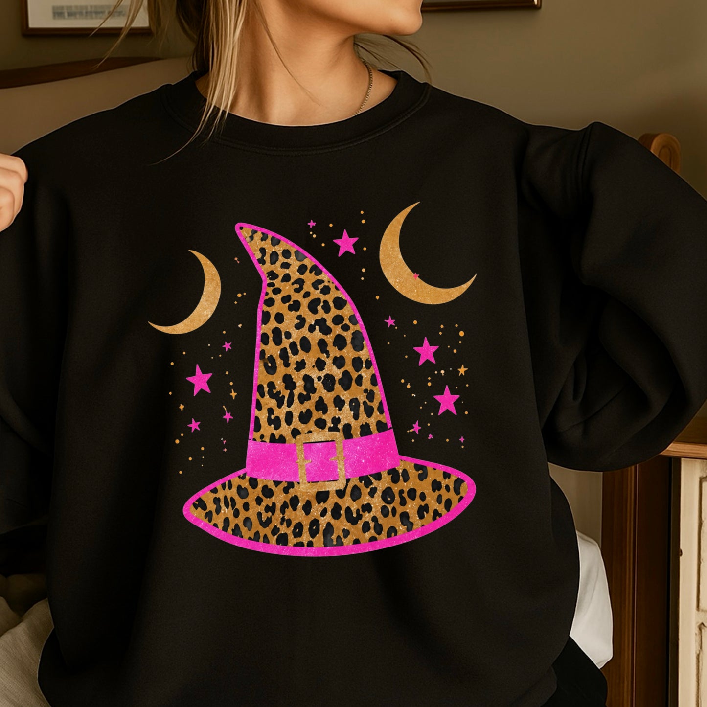 Leopard Witches Hat Halloween Crewneck Sweatshirt
