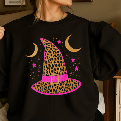 Leopard Witches Hat Halloween Crewneck Sweatshirt