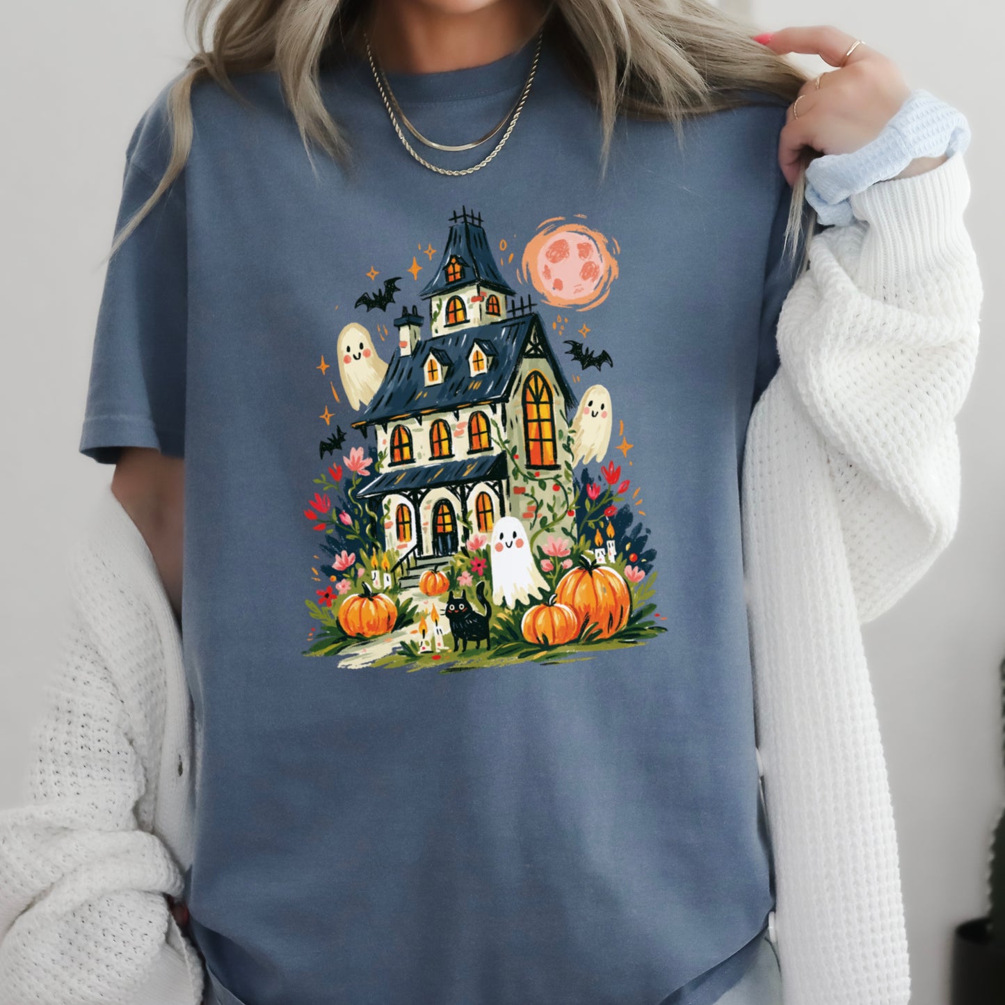 Haunted House Halloween Comfort Color Graphic Tee
