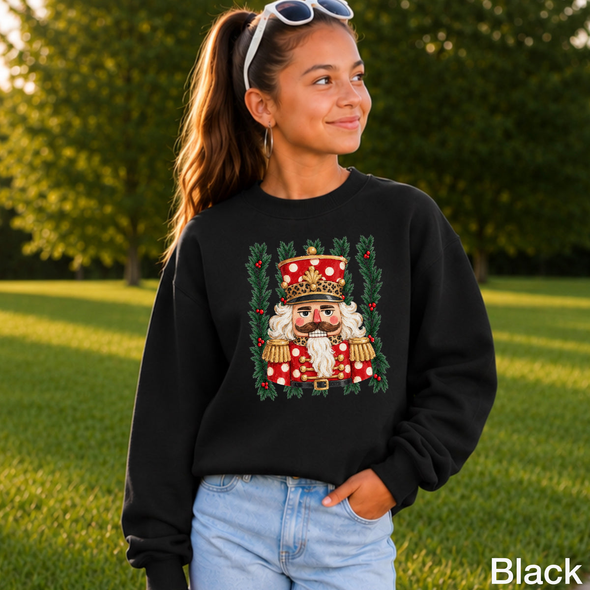 Preppy Nutcracker Christmas Youth Crewneck Sweatshirt