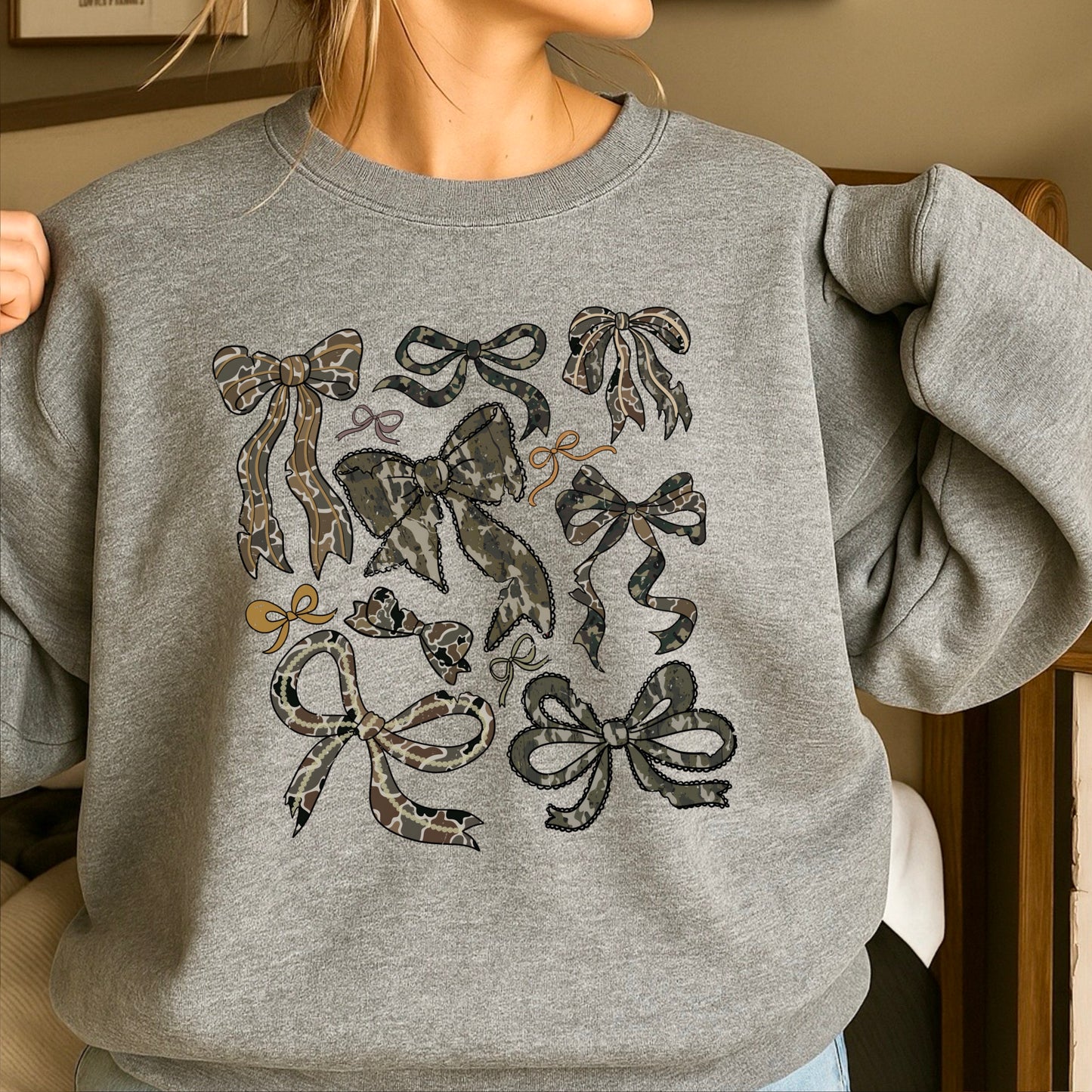 Camo Bows Crewneck Sweatshirt