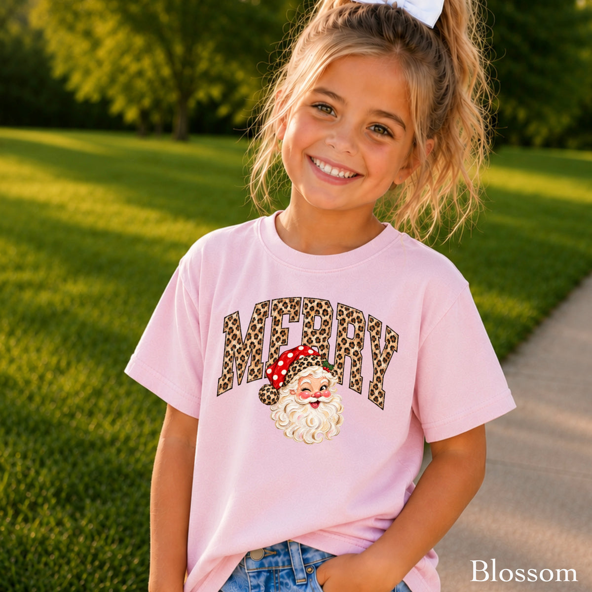 Leopard Merry Christmas Youth Comfort Color T-Shirt