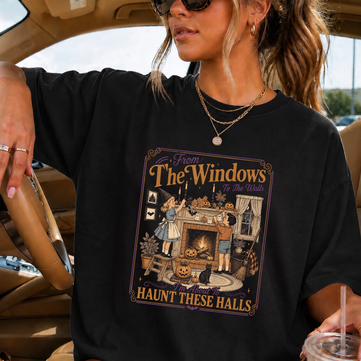 From The Windows To The Walls Halloween Comfort Color Graphic Tee