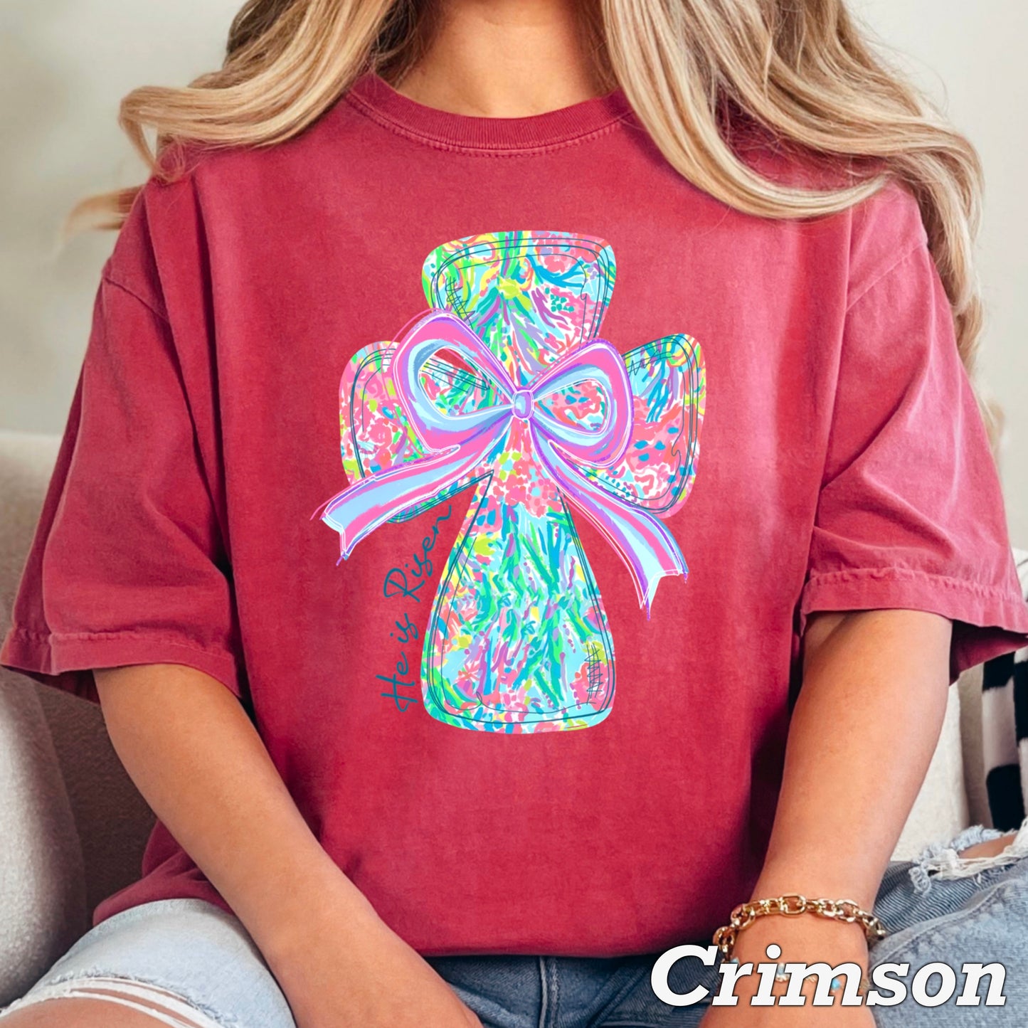 He Is Risen Cross Easter Comfort Color Graphic Tee