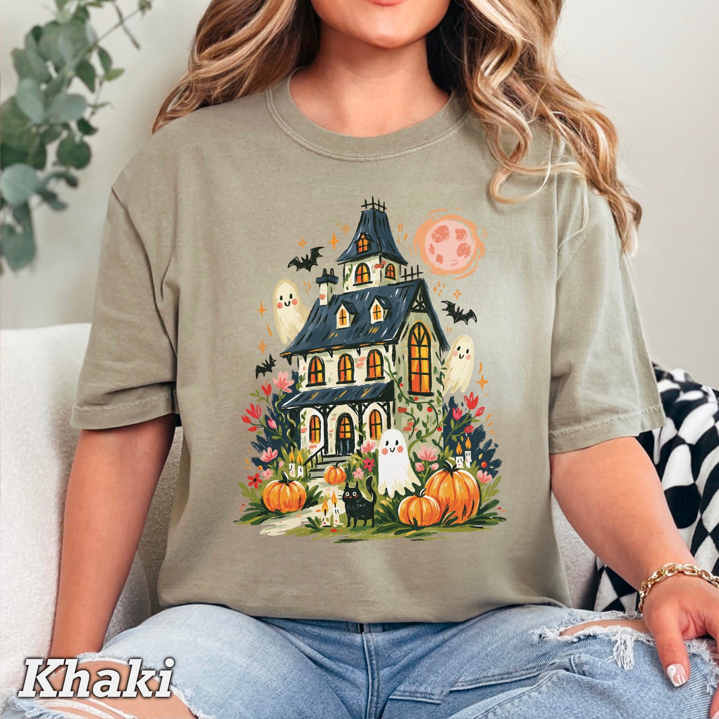 Haunted House Halloween Comfort Color Graphic Tee