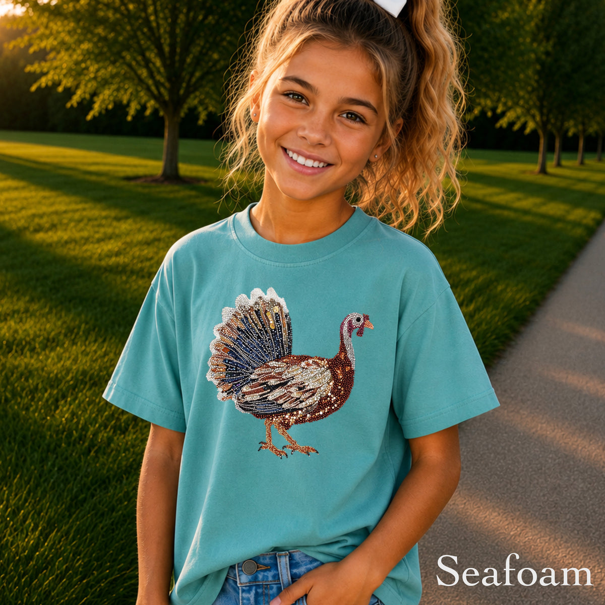 Faux Rhinestone Turkey Youth Comfort Color T-Shirt