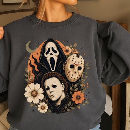 Floral Halloween Characters Crewneck Sweatshirt