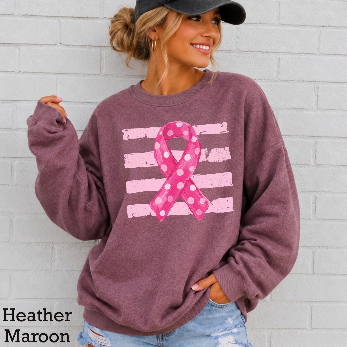 Polka Dot Cancer Awareness Ribbon Crewneck Sweatshirt