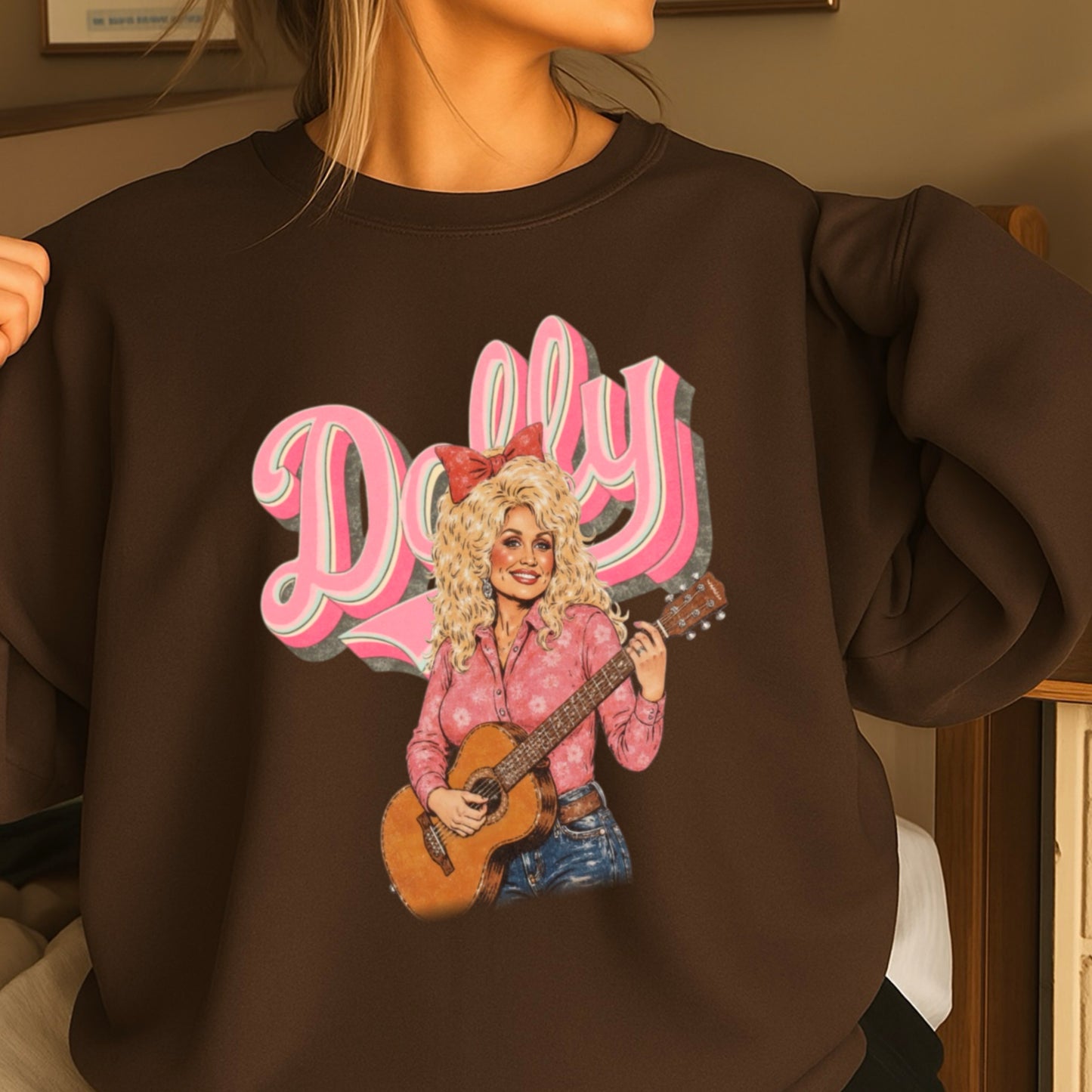 Pink Dolly Guitar Crewneck Sweatshirt