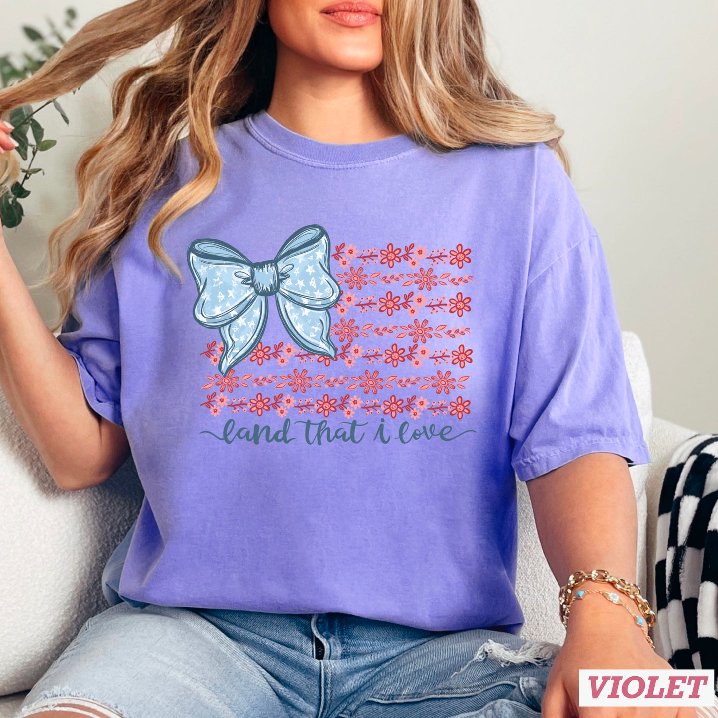 Land Of The Free Patriotic Comfort Color Graphic Tee