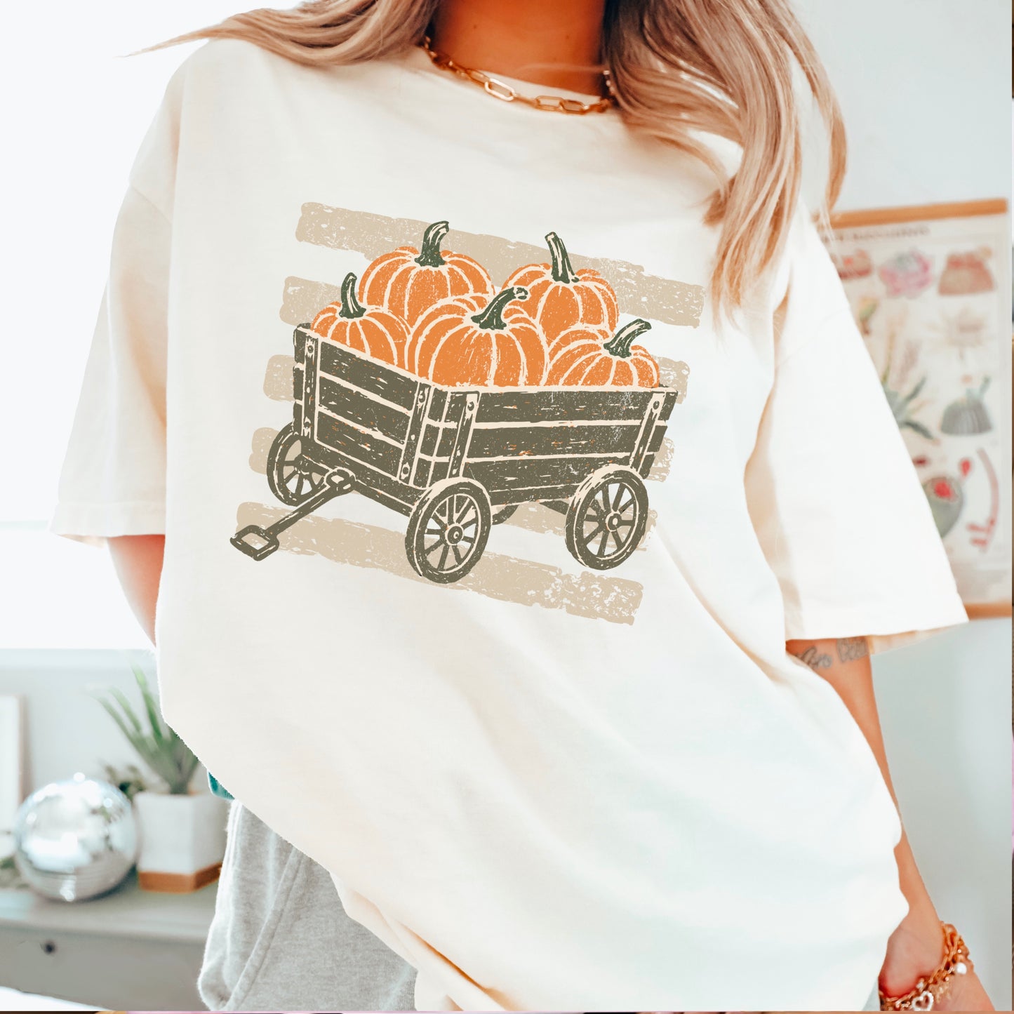 Pumpkin Wagon Fall Comfort Color Graphic Tee