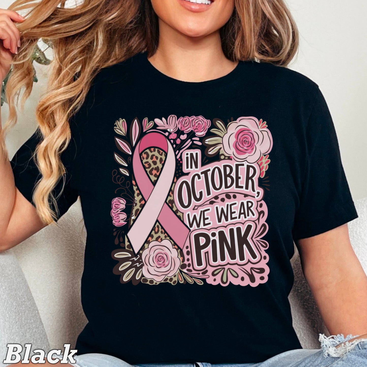 In October We Wear Pink Cancer Comfort Color Graphic Tee
