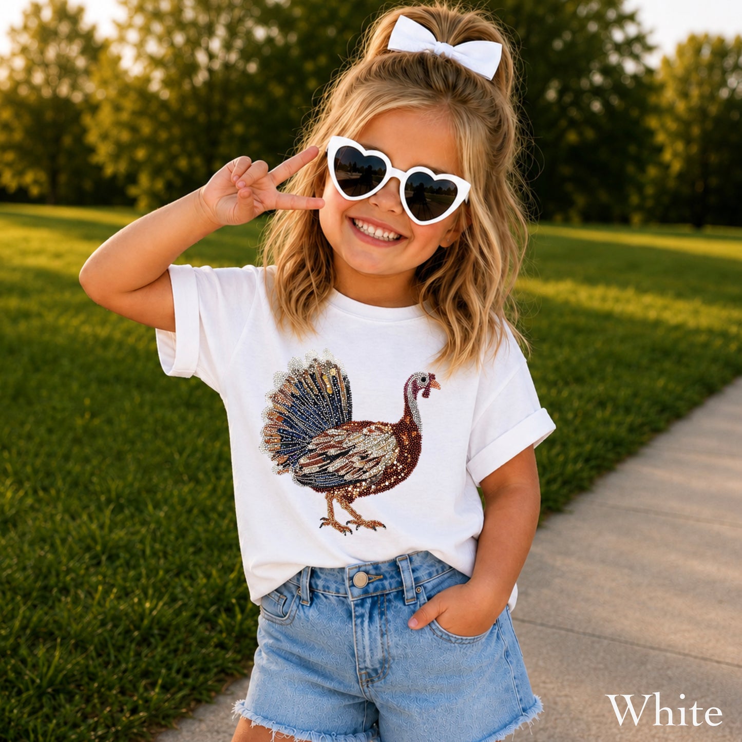 Faux Rhinestone Turkey Youth Comfort Color T-Shirt