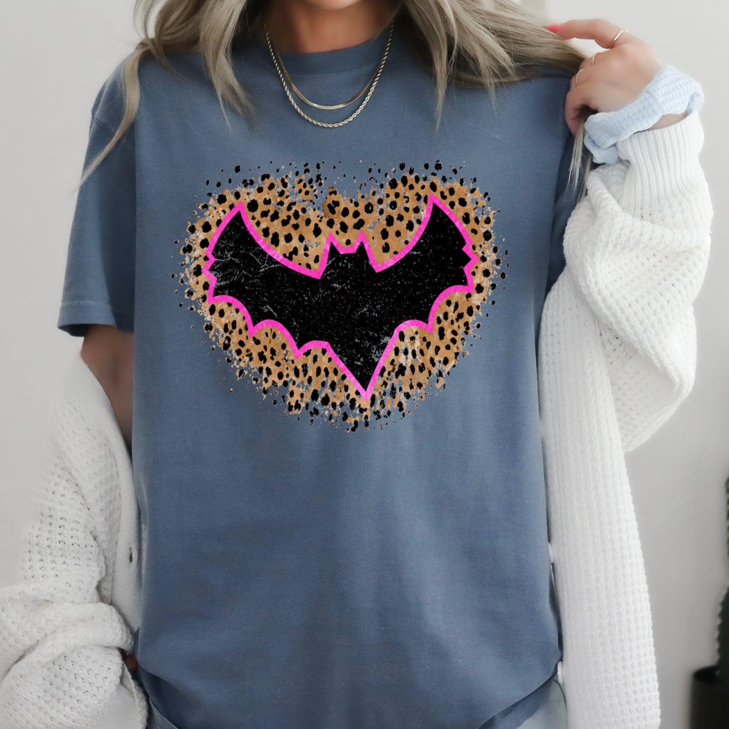 Leopard Bat Halloween Comfort Color Graphic Tee