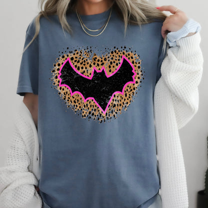 Leopard Bat Halloween Comfort Color Graphic Tee