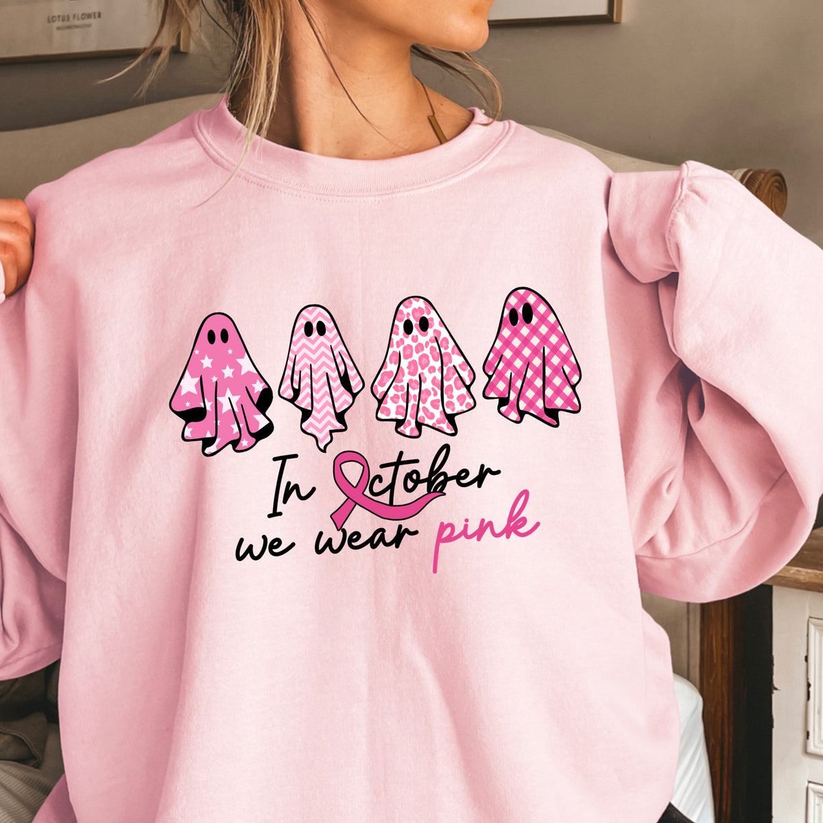 In October We Wear Pink Crewneck Sweatshirt