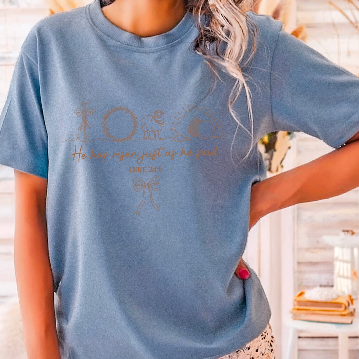 He Is Risen Easter Comfort Color Graphic Tee