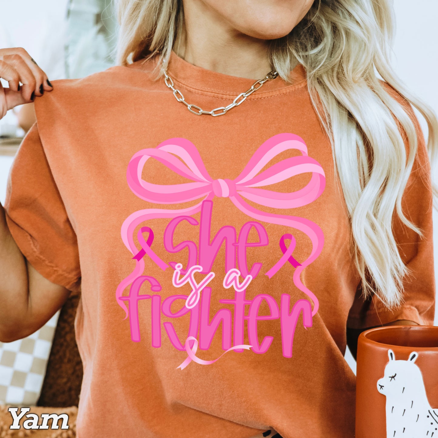 She Is A Fighter Breast Cancer Comfort Color Graphic Tee