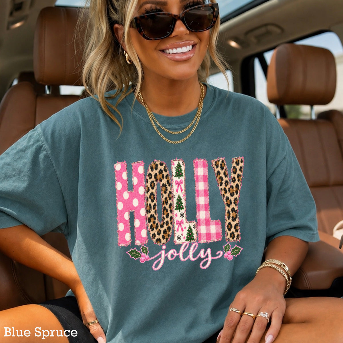Leopard Holly Jolly Christmas Comfort Color Graphic Tee