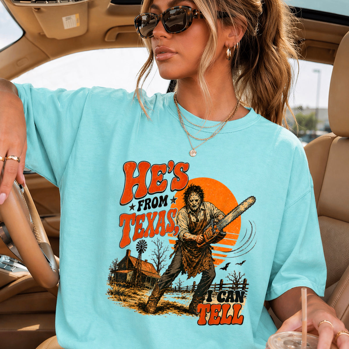 He’s From Texas Halloween Comfort Color Graphic Tee