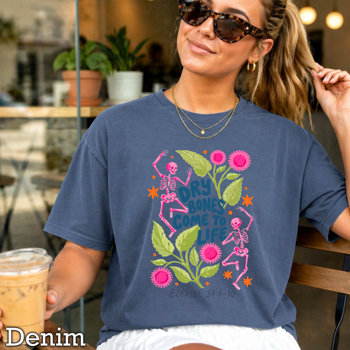 Dry Bones Come To Life Ezekiel 37 Navy Lettering Comfort Color Graphic Tee