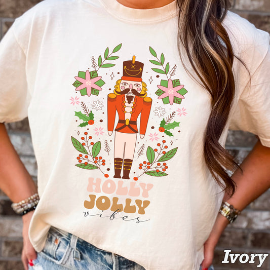 Holly Jolly Vibes Nutcracker Comfort Color Graphic Tee
