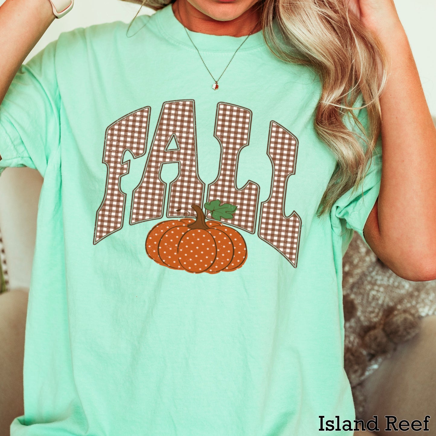 Gingham Fall Pumpkin Comfort Color Graphic Tee