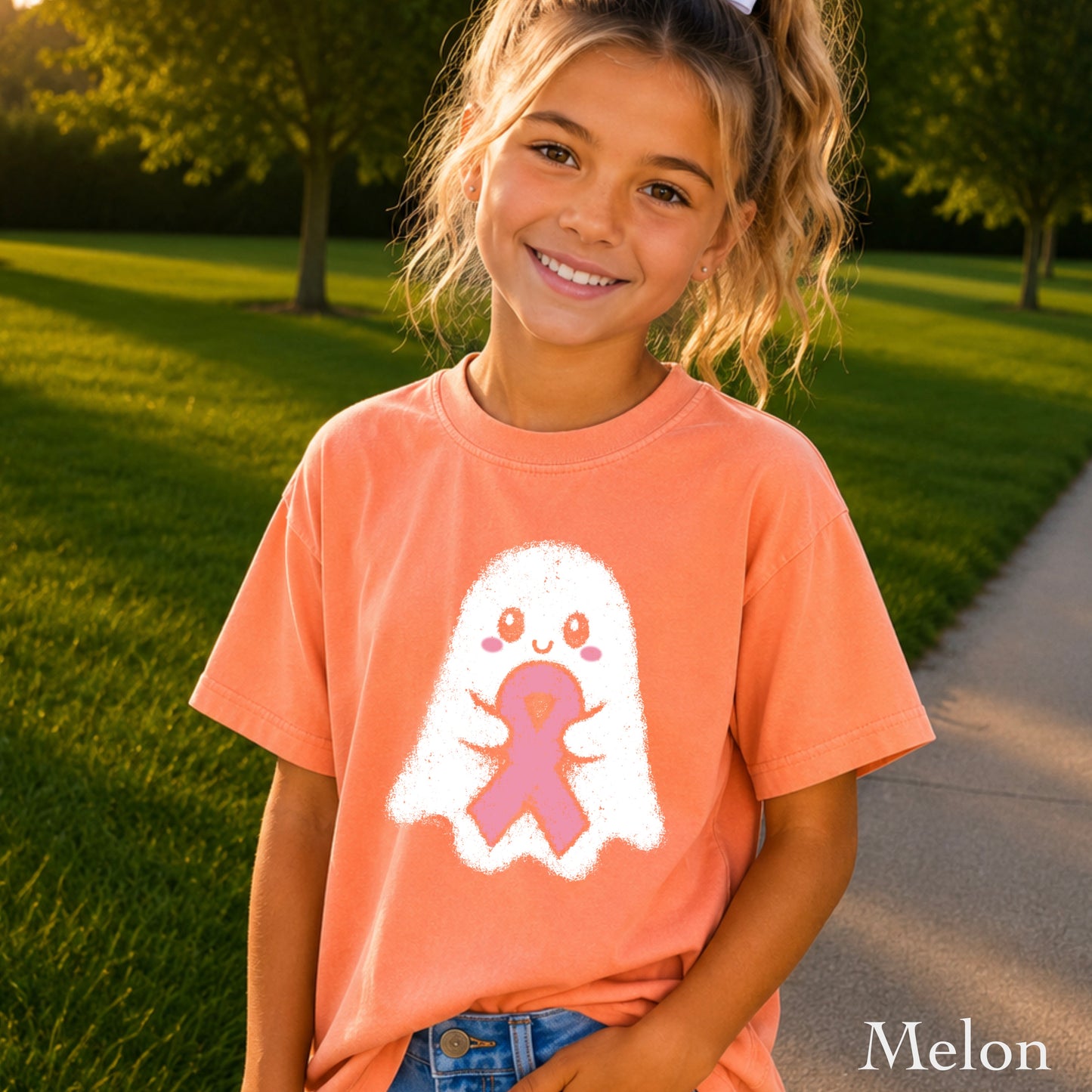 Breast Cancer Ghost Youth Comfort Color T-Shirt