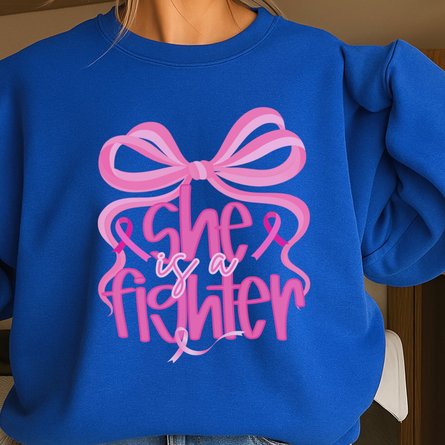 She Is A Fighter Breast Cancer Crewneck Sweatshirt