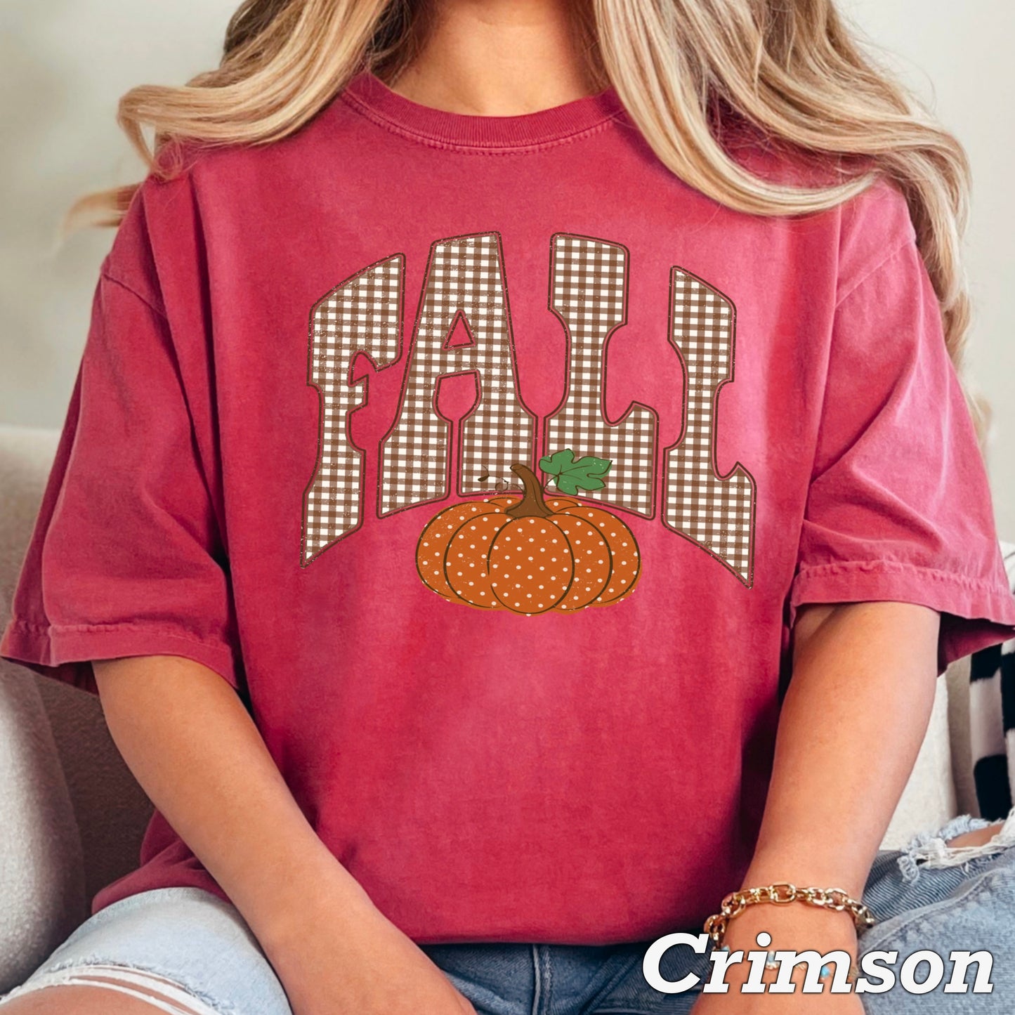 Gingham Fall Pumpkin Comfort Color Graphic Tee