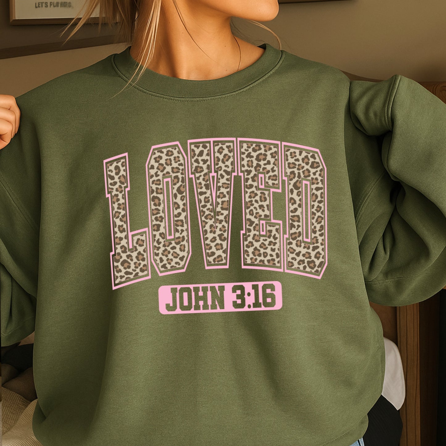 Leopard Loved John 3:16 Valentine’s Day Crewneck Sweatshirt