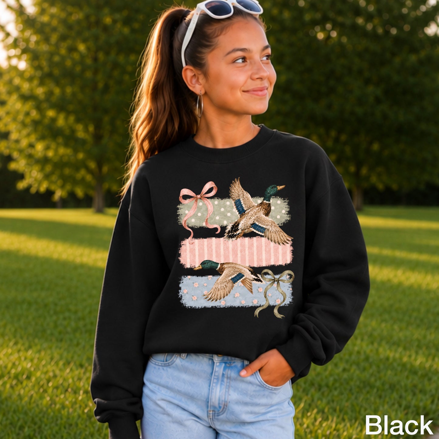 Mallard Ducks & Bows Youth Crewneck Sweatshirt