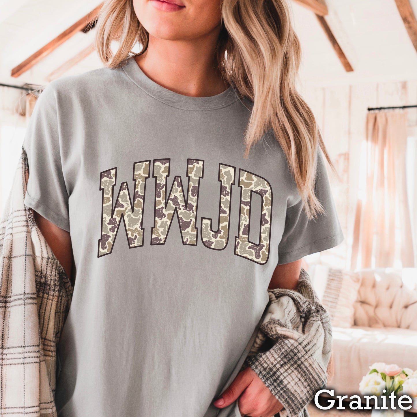 WWJD Camo Christian Comfort Color Graphic Tee