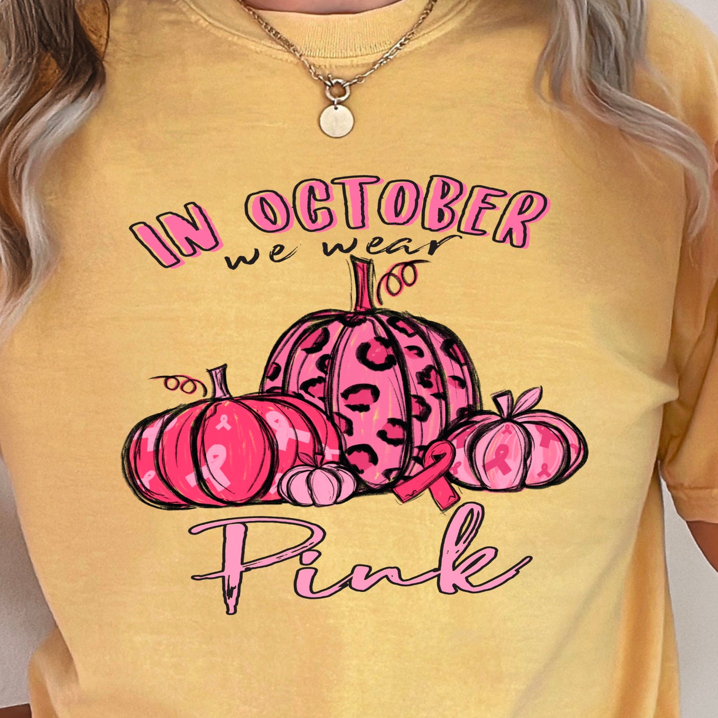 In October We Wear Pink Cancer Comfort Color Graphic Tee