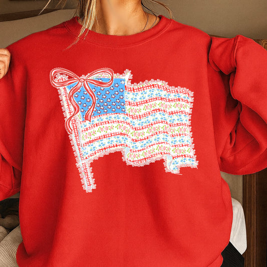 American Flag Faux Lace Trim DTF Transfer