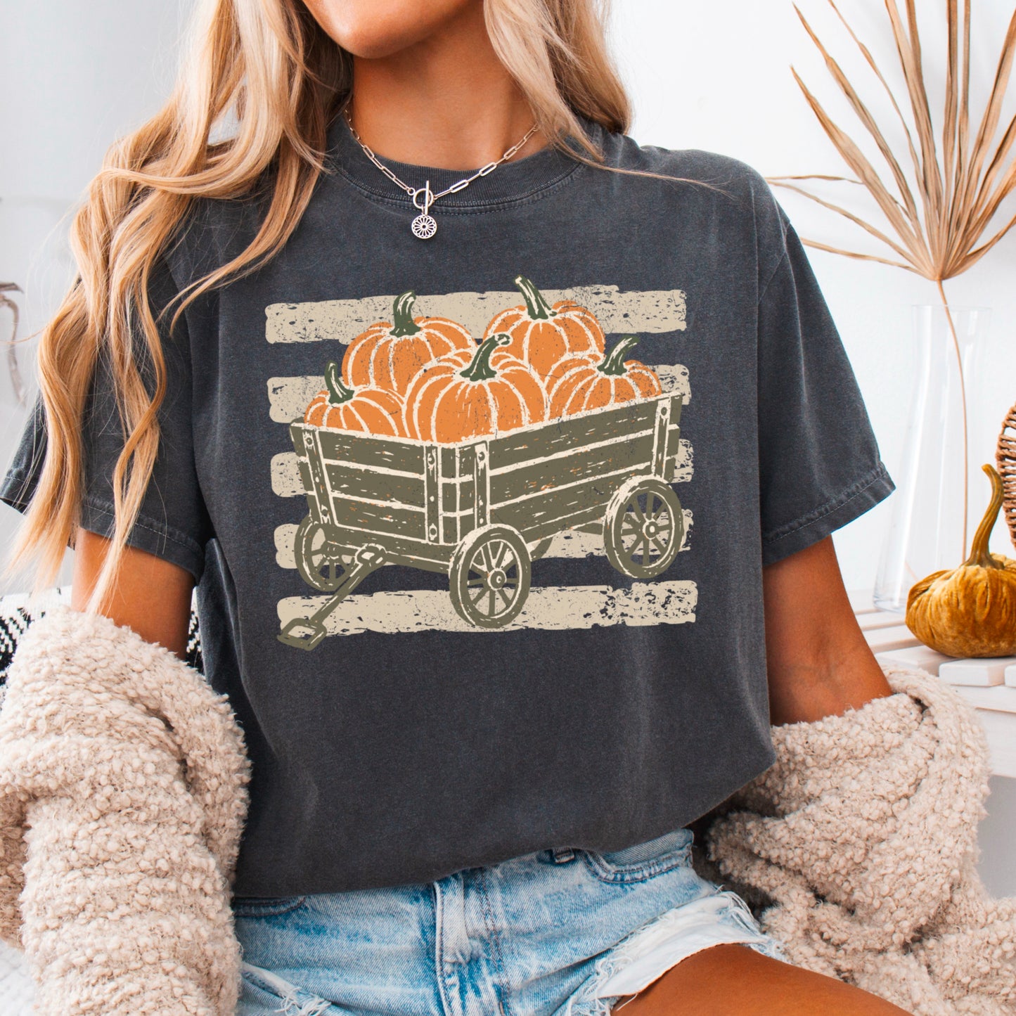 Pumpkin Wagon Fall Comfort Color Graphic Tee