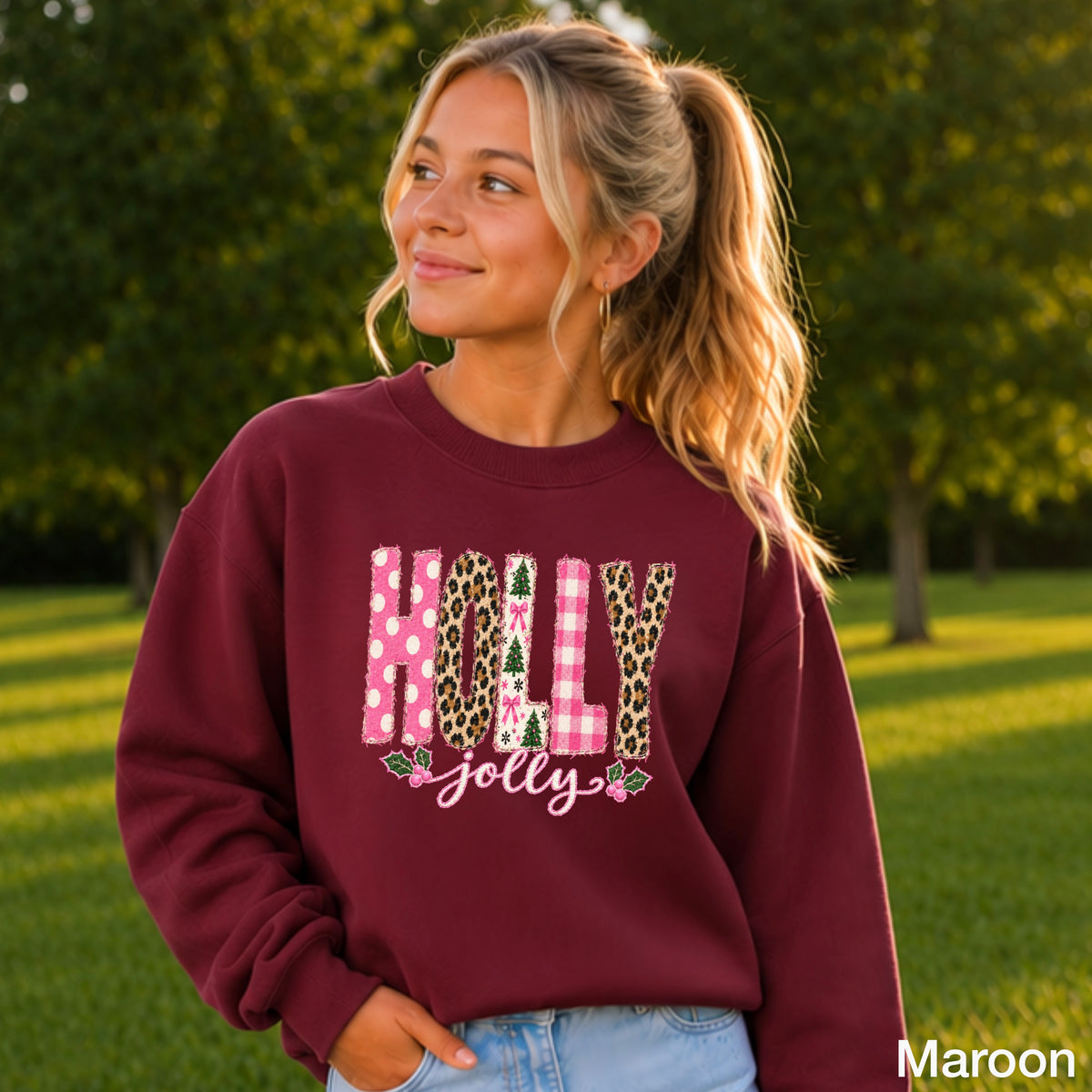 Leopard Holly Jolly Christmas Youth Crewneck Sweatshirt