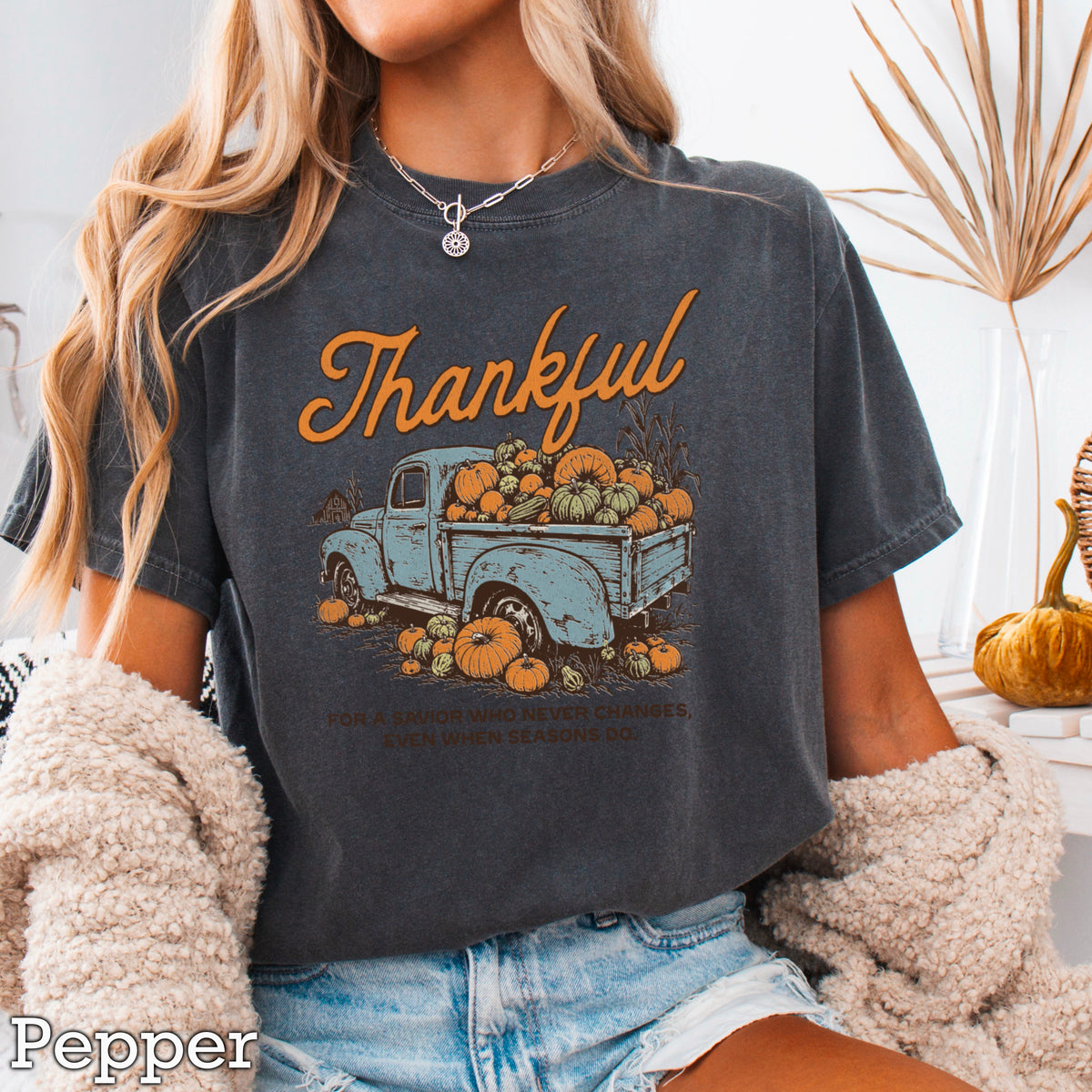 Thankful For A Savior Comfort Color Graphic Tee