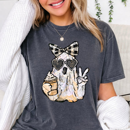 Preppy Ghost Halloween Comfort Color Graphic Tee