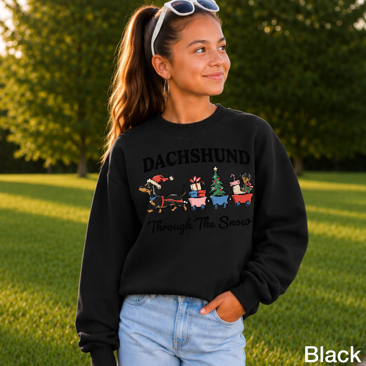 Dachshund Through The Snow Christmas Youth Crewneck Sweatshirt