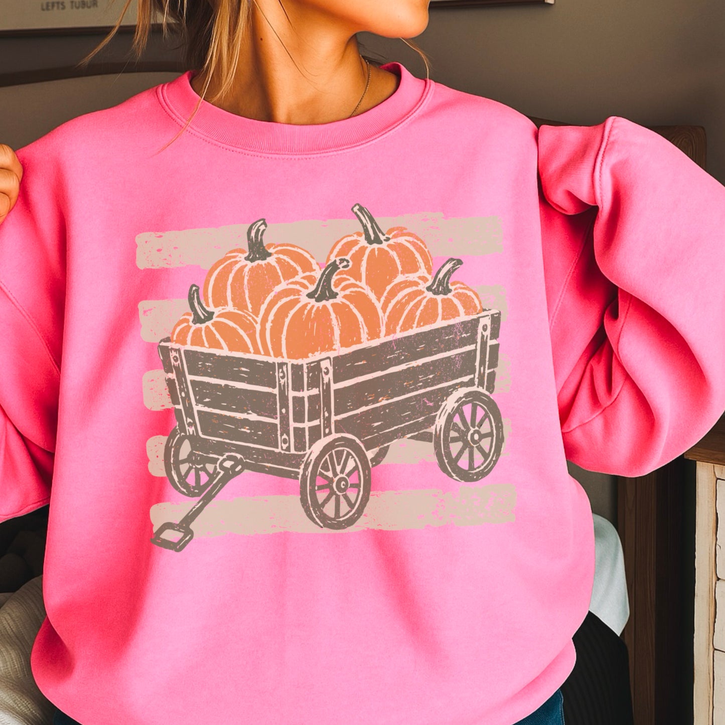 Pumpkin Wagon Fall Crewneck Sweatshirt