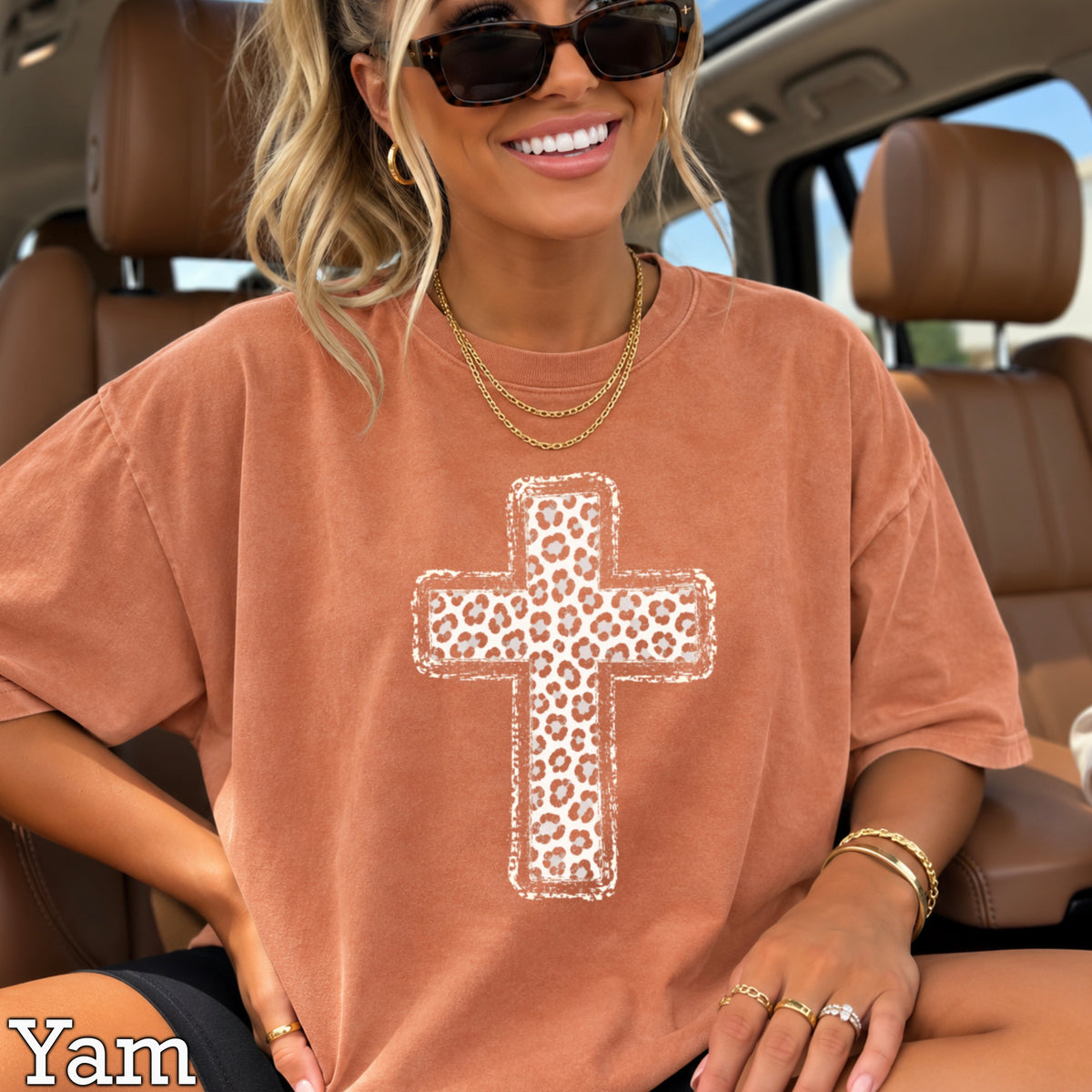 Snow Leopard Cross Christian Comfort Color Graphic Tee