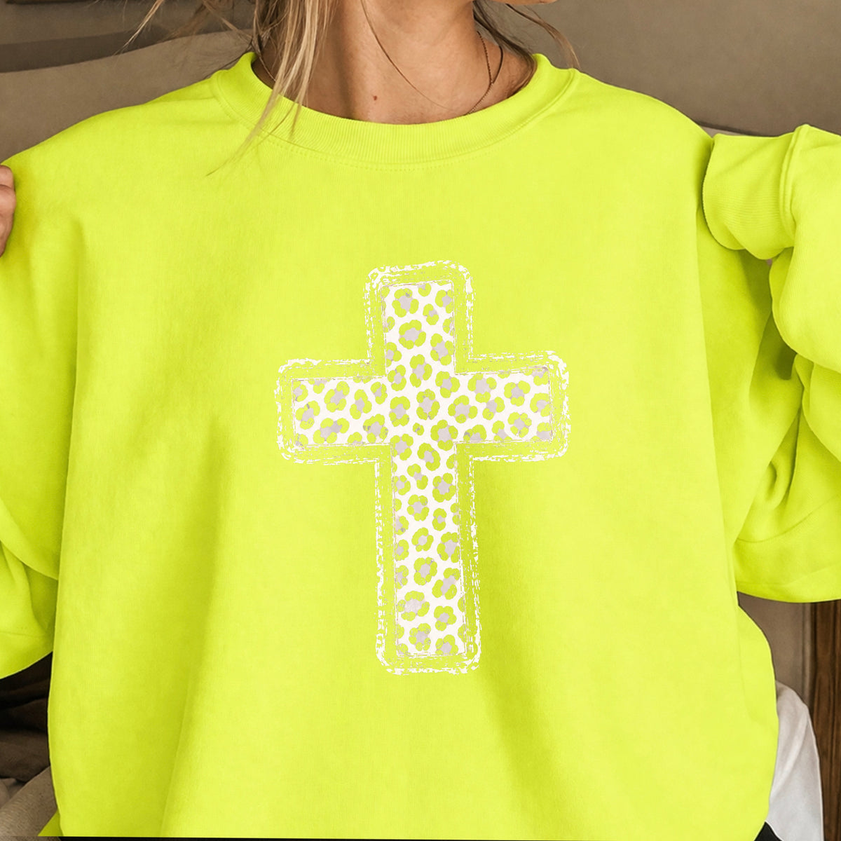 Snow Leopard Cross Christian Crewneck Sweatshirt