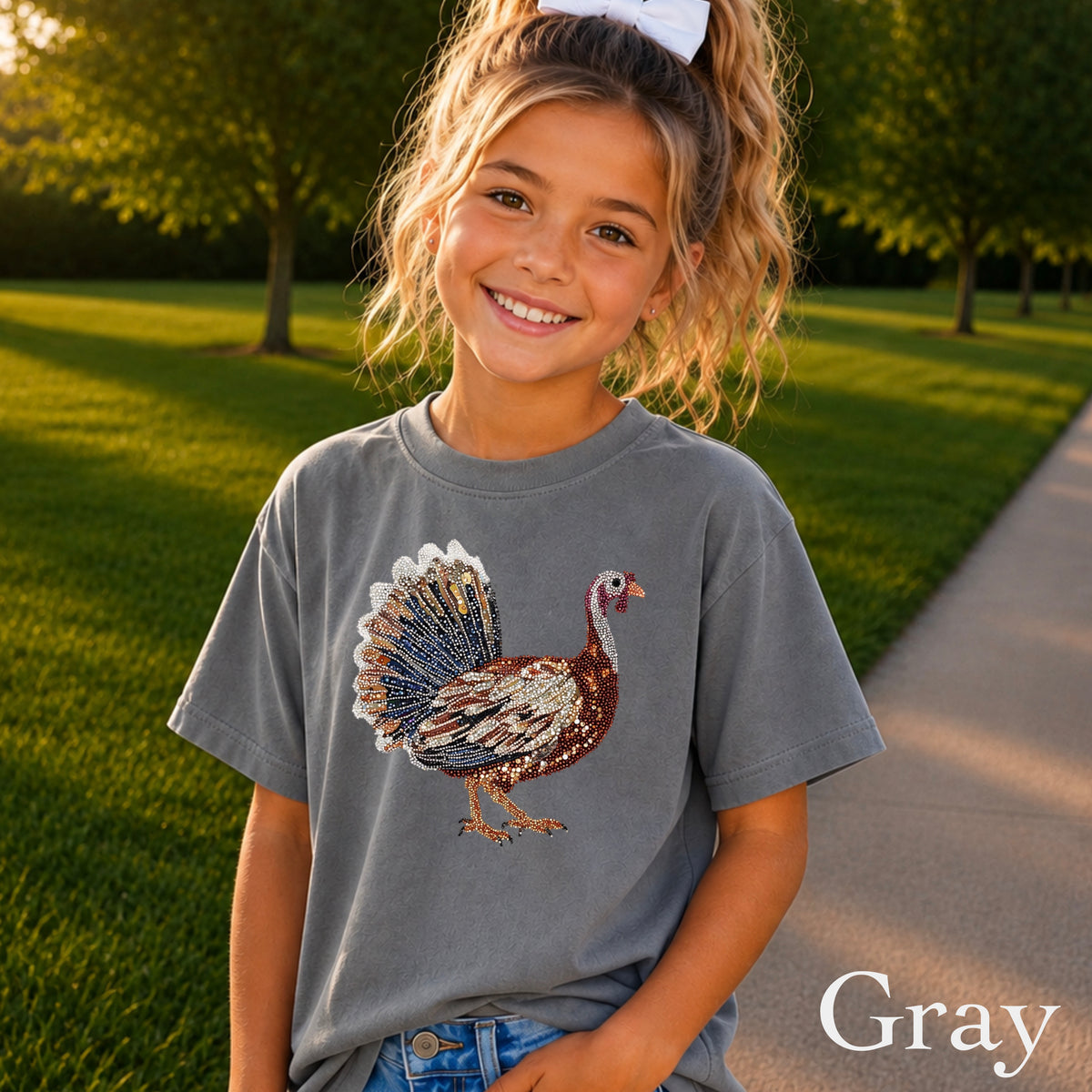 Faux Rhinestone Turkey Youth Comfort Color T-Shirt