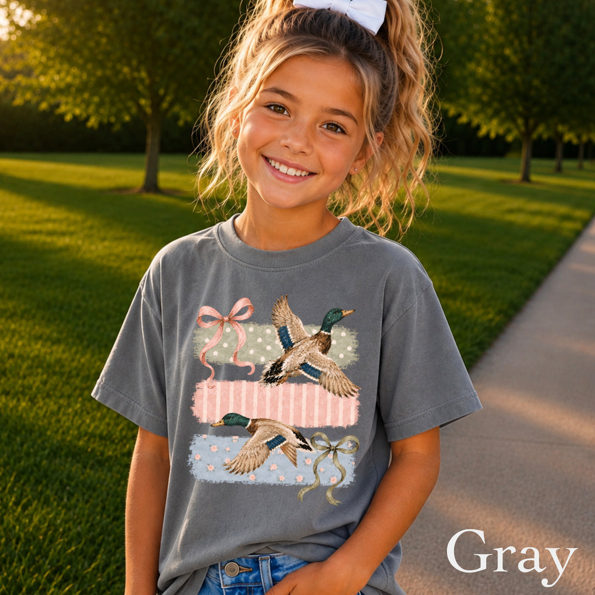 Mallard Ducks & Bows Youth Comfort Color T-Shirt