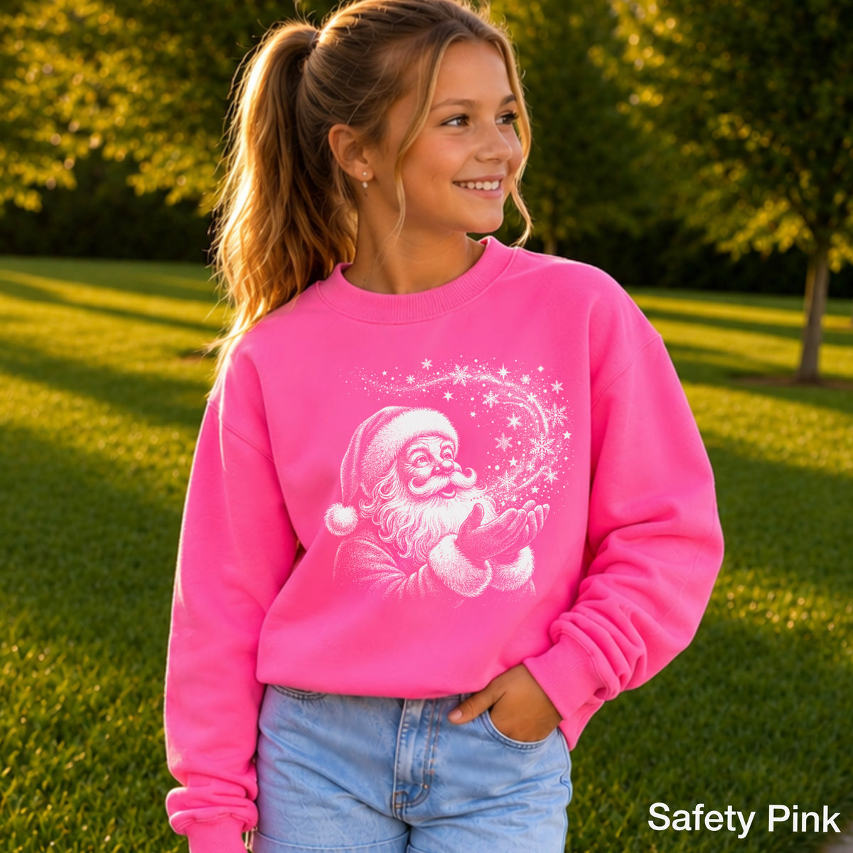 Santa Snowflakes Christmas Youth Crewneck Sweatshirt