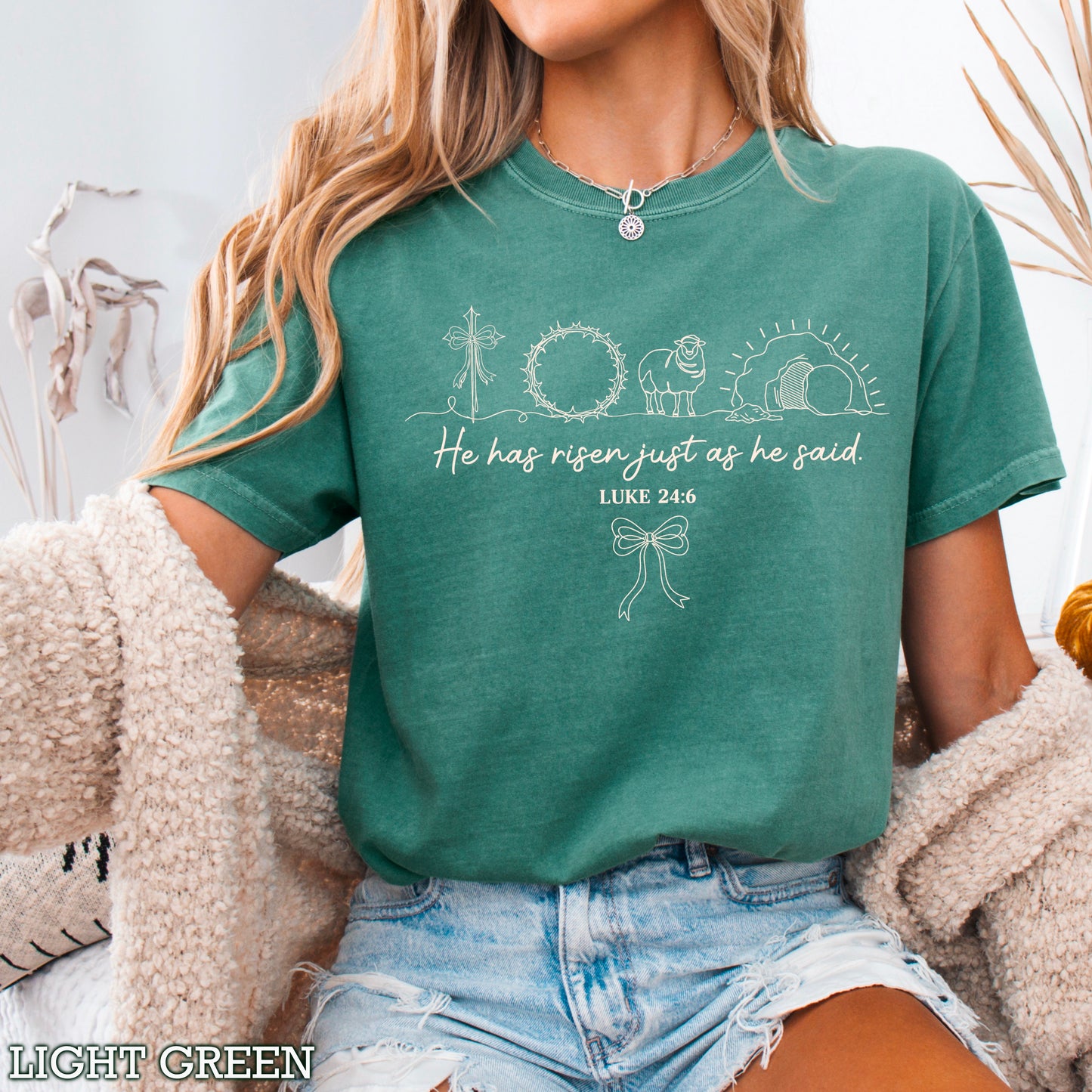 He Is Risen Easter Comfort Color Graphic Tee