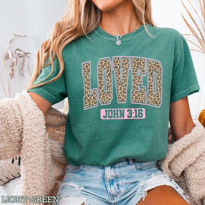 Leopard Loved John 3:16 Valentine’s Day Comfort Color Graphic Tee