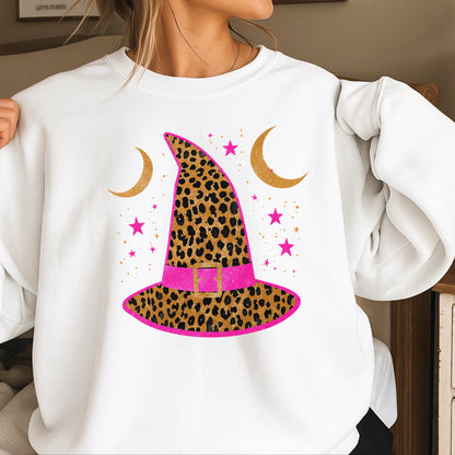 Leopard Witches Hat Halloween Crewneck Sweatshirt