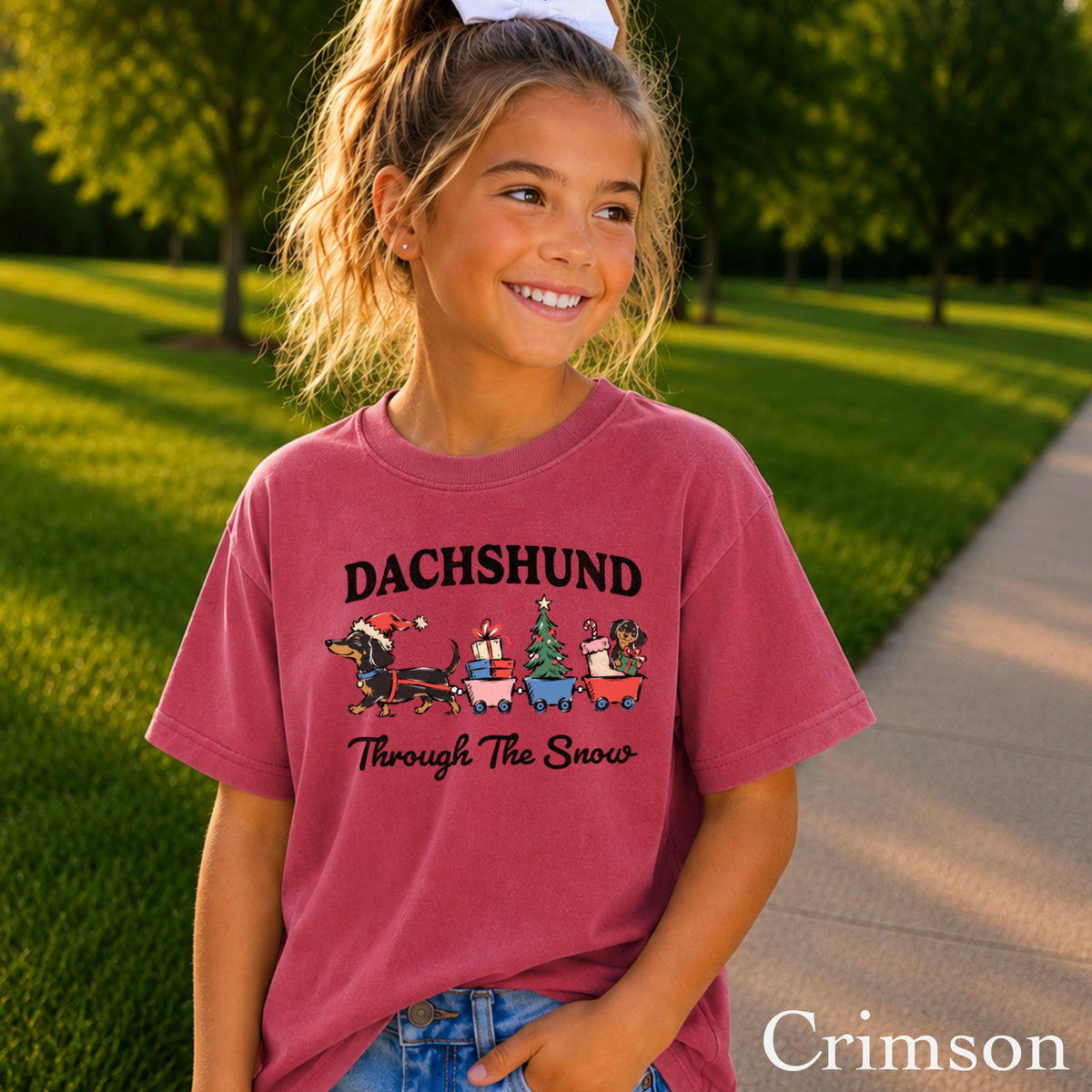 Dachshund Through The Snow Christmas Youth Comfort Color T-Shirt